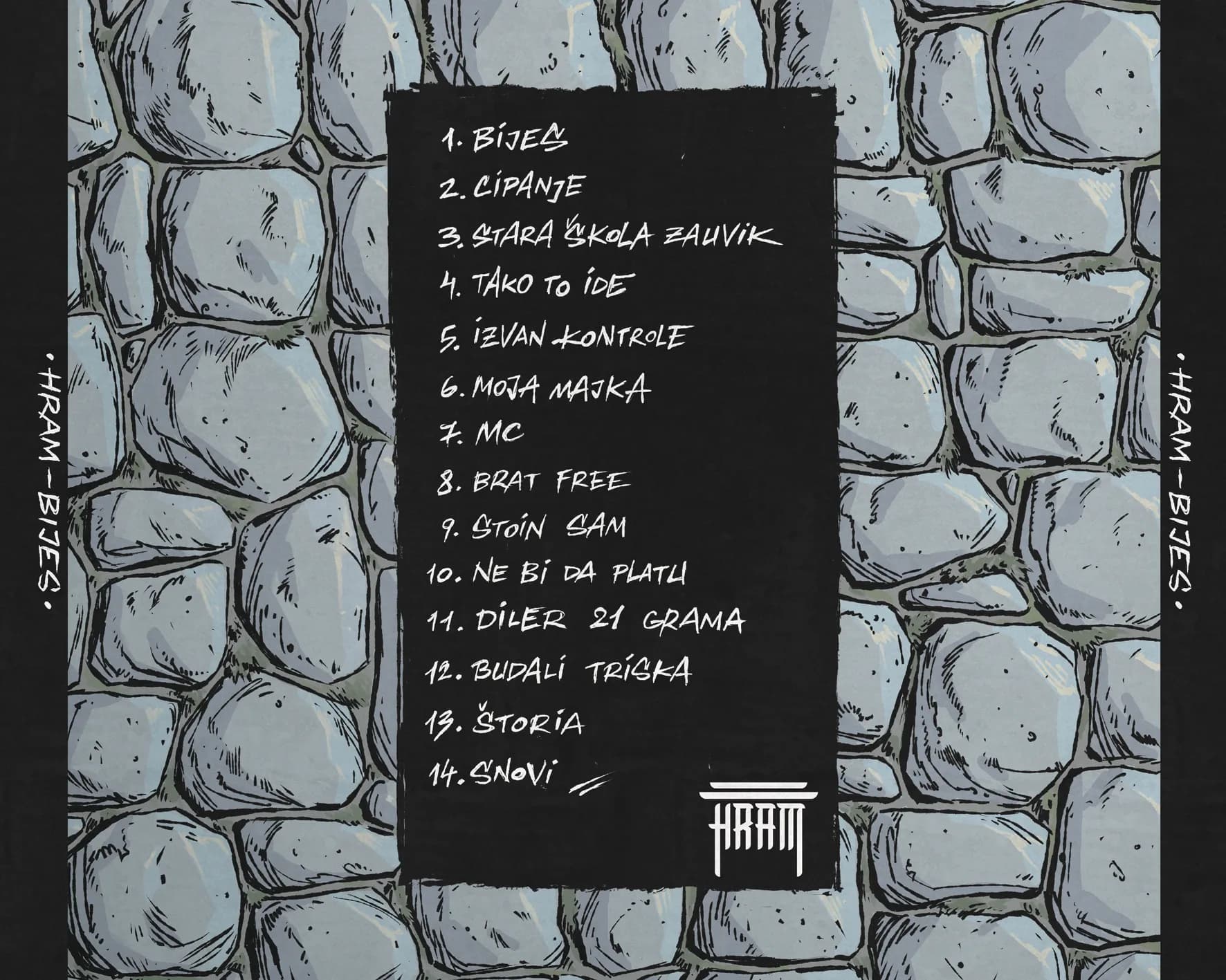 Zadnja strana - popis pjesama na kamenom zidu